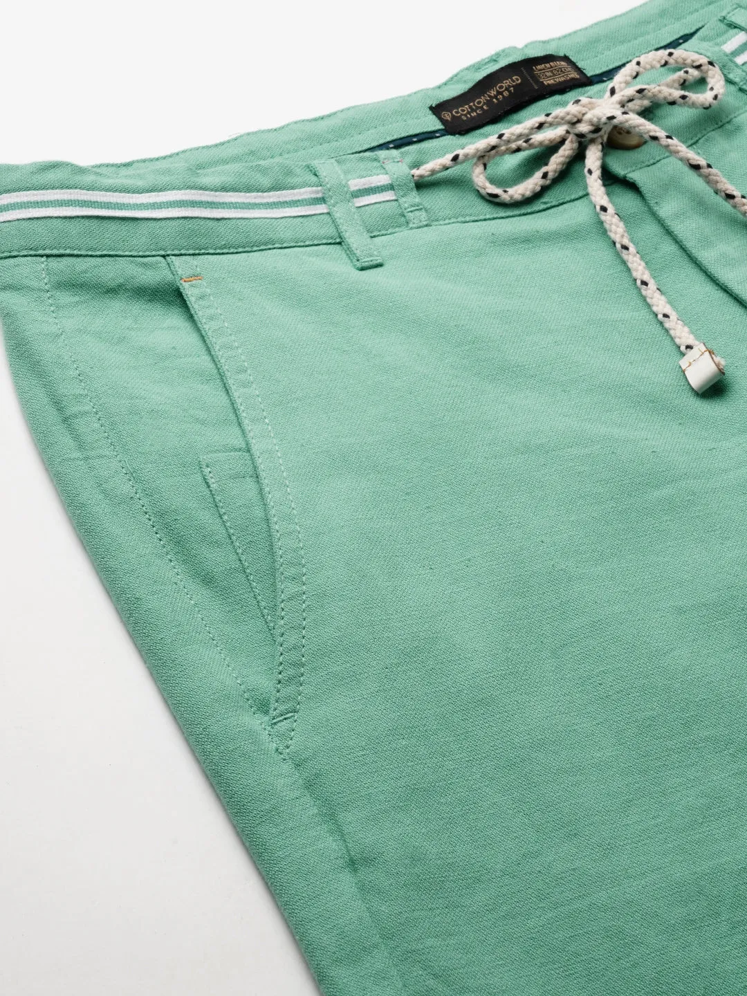 Men's Green Cotton Linen Regular Fit Shorts