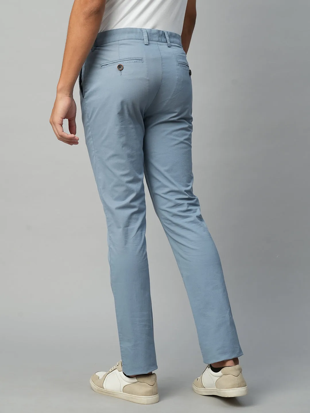 Men's Greyish Blue Cotton Lycra  Slim Fit Pant