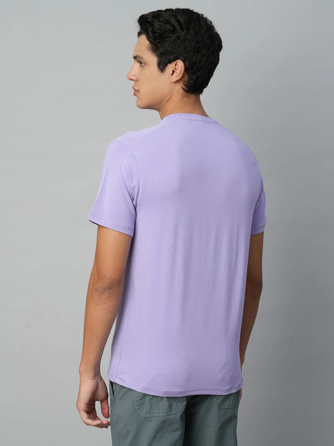 Men's Lavender Cotton Bamboo Elastane Regular Fit Tshirt