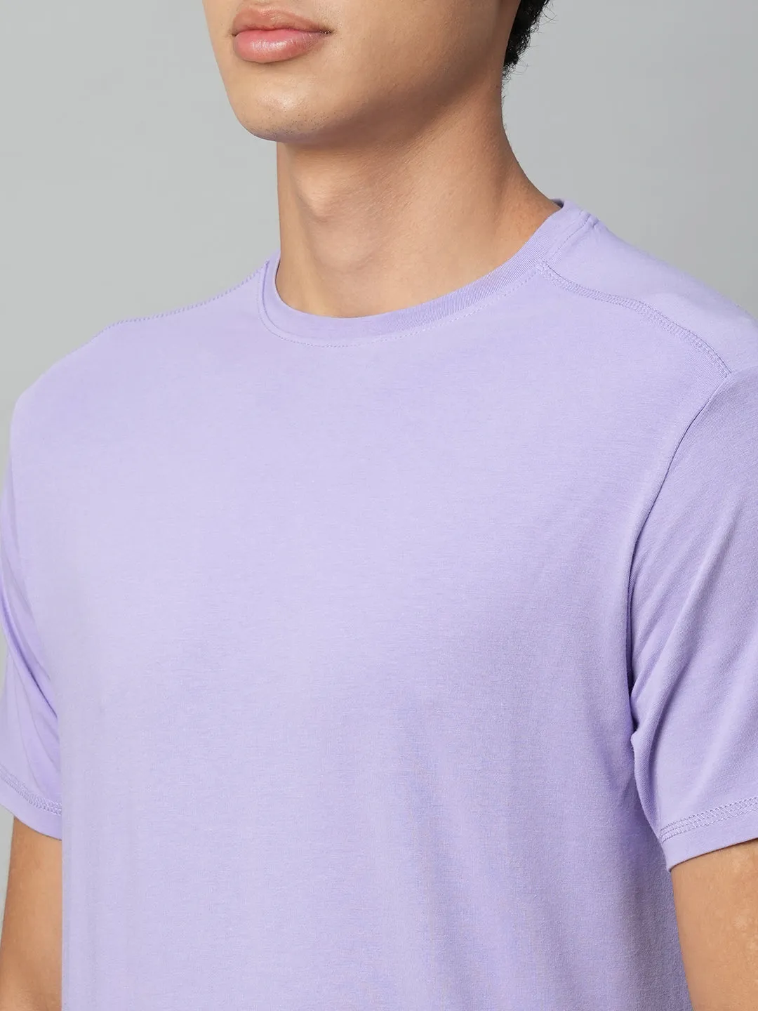 Men's Lavender Cotton Bamboo Elastane Regular Fit Tshirt