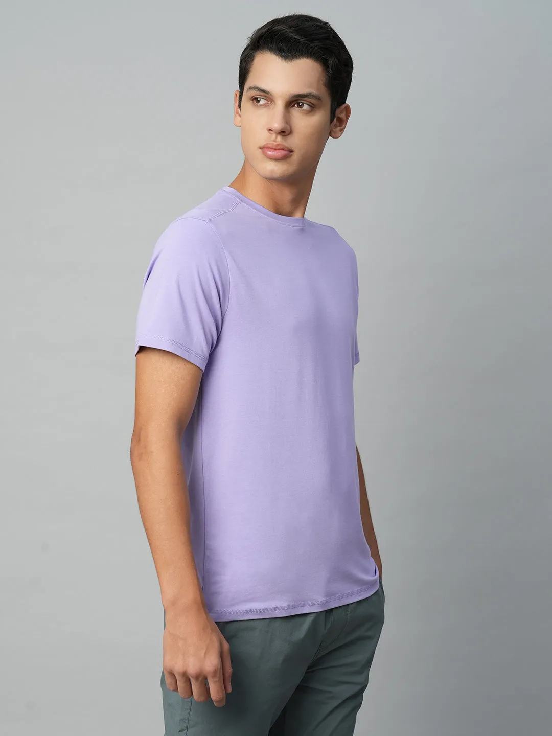 Men's Lavender Cotton Bamboo Elastane Regular Fit Tshirt