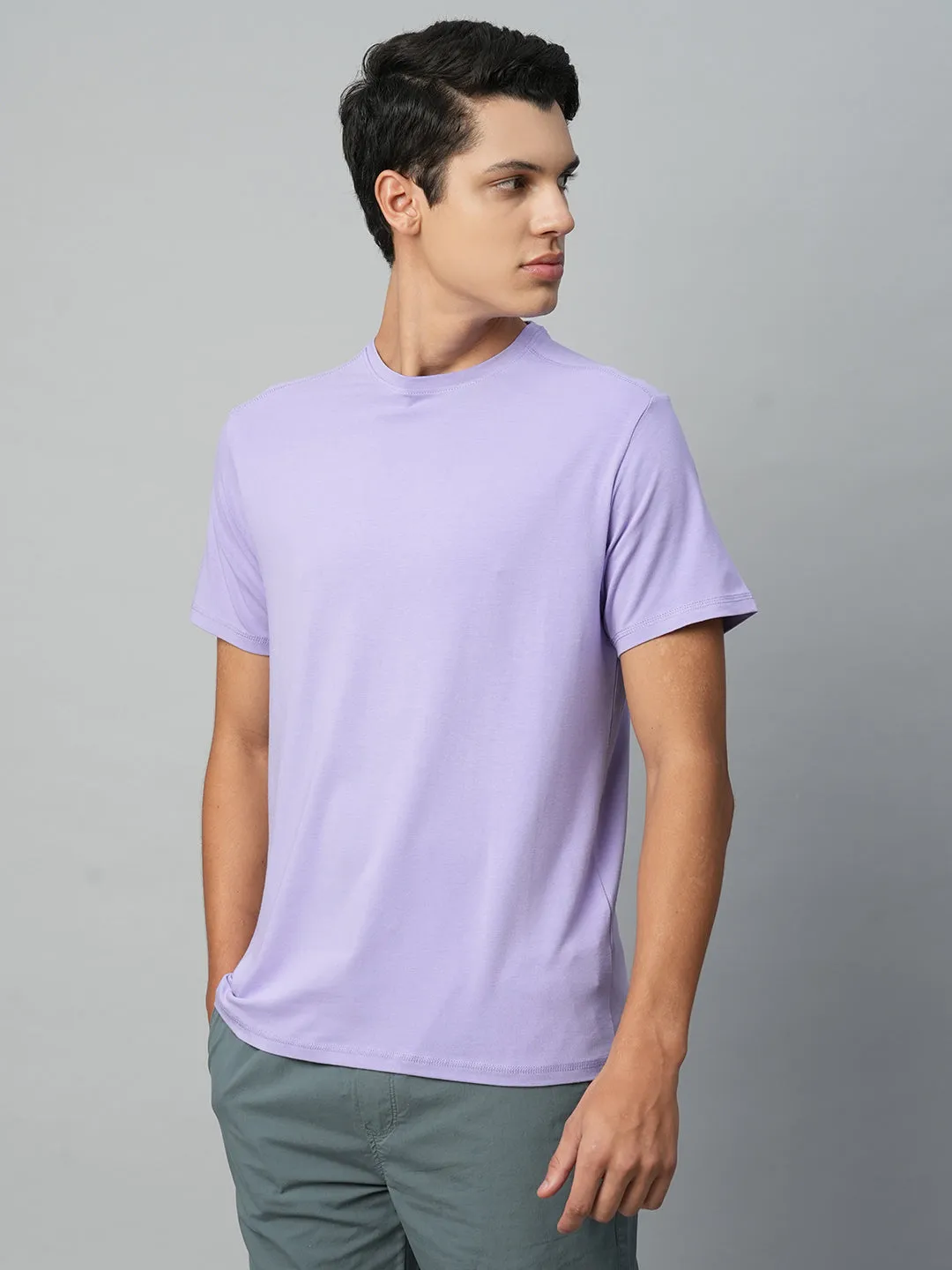 Men's Lavender Cotton Bamboo Elastane Regular Fit Tshirt