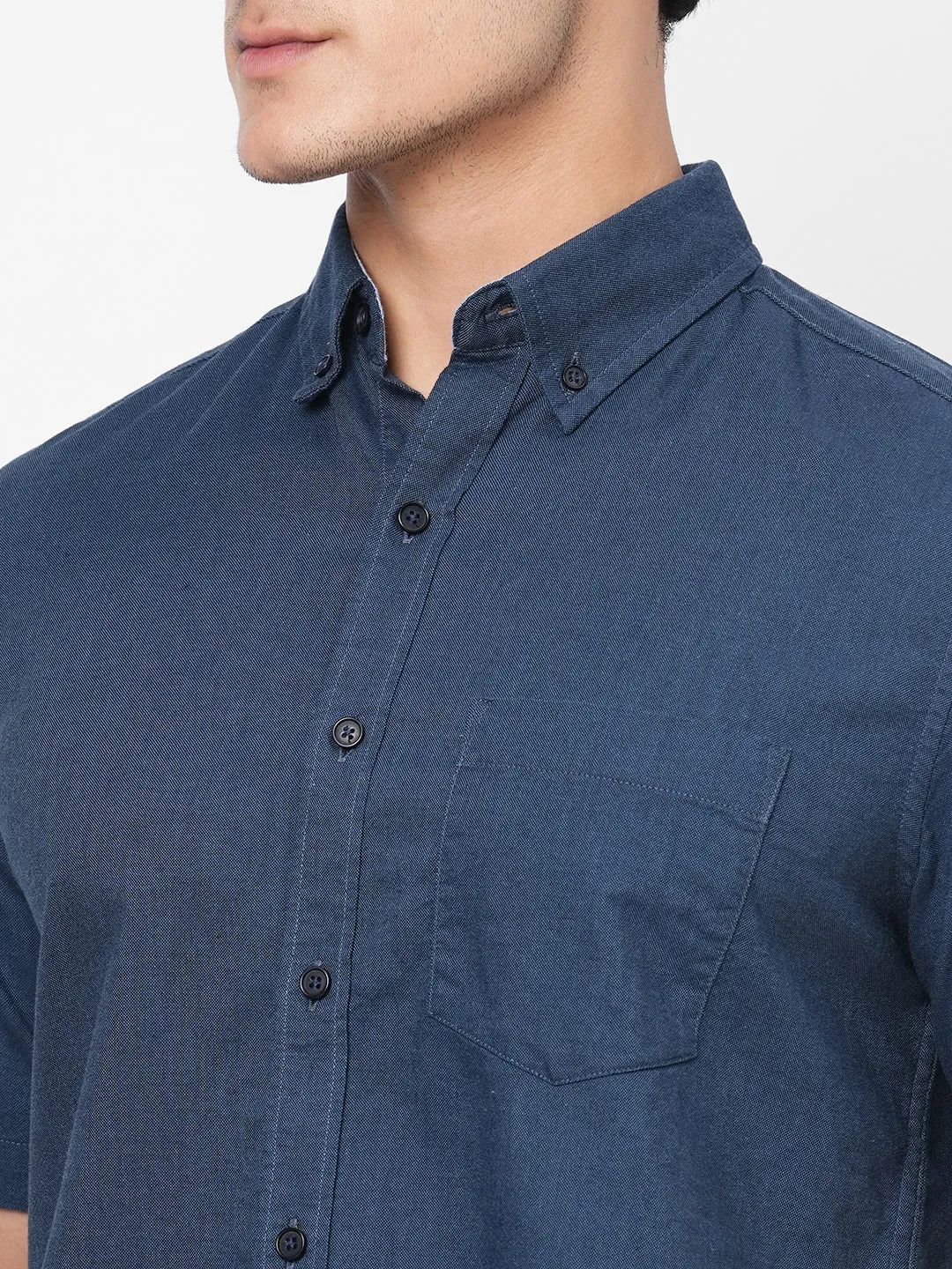 Men's Navy Oxford Cotton Regular Fit Shirts