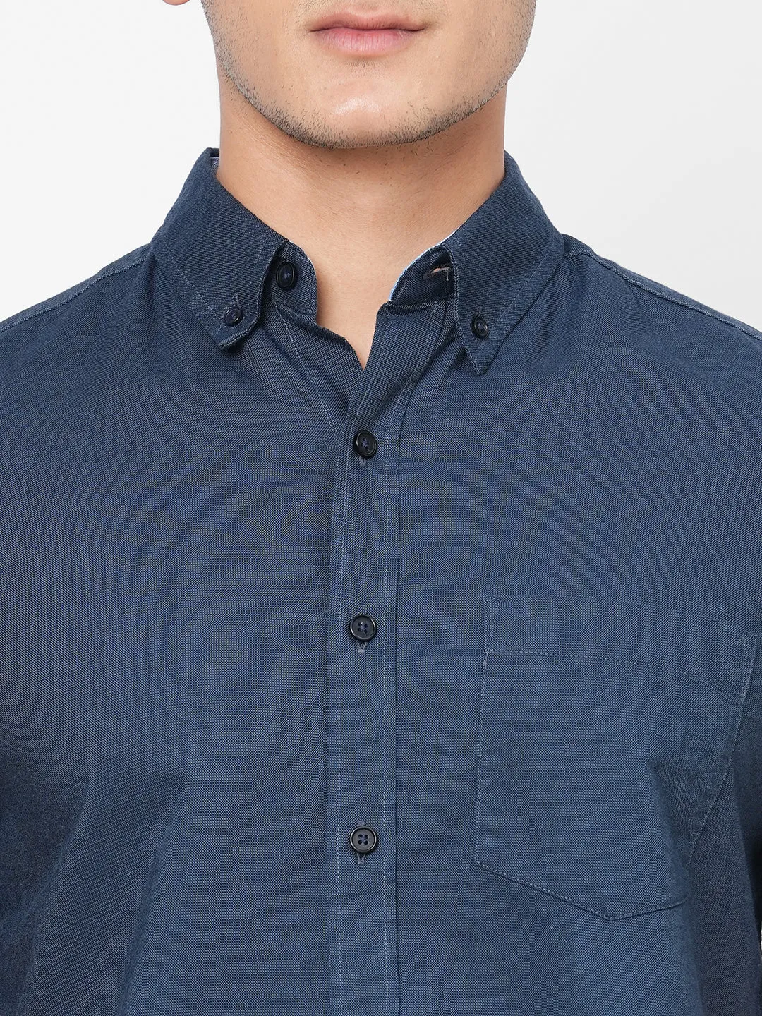 Men's Navy Oxford Cotton Regular Fit Shirts