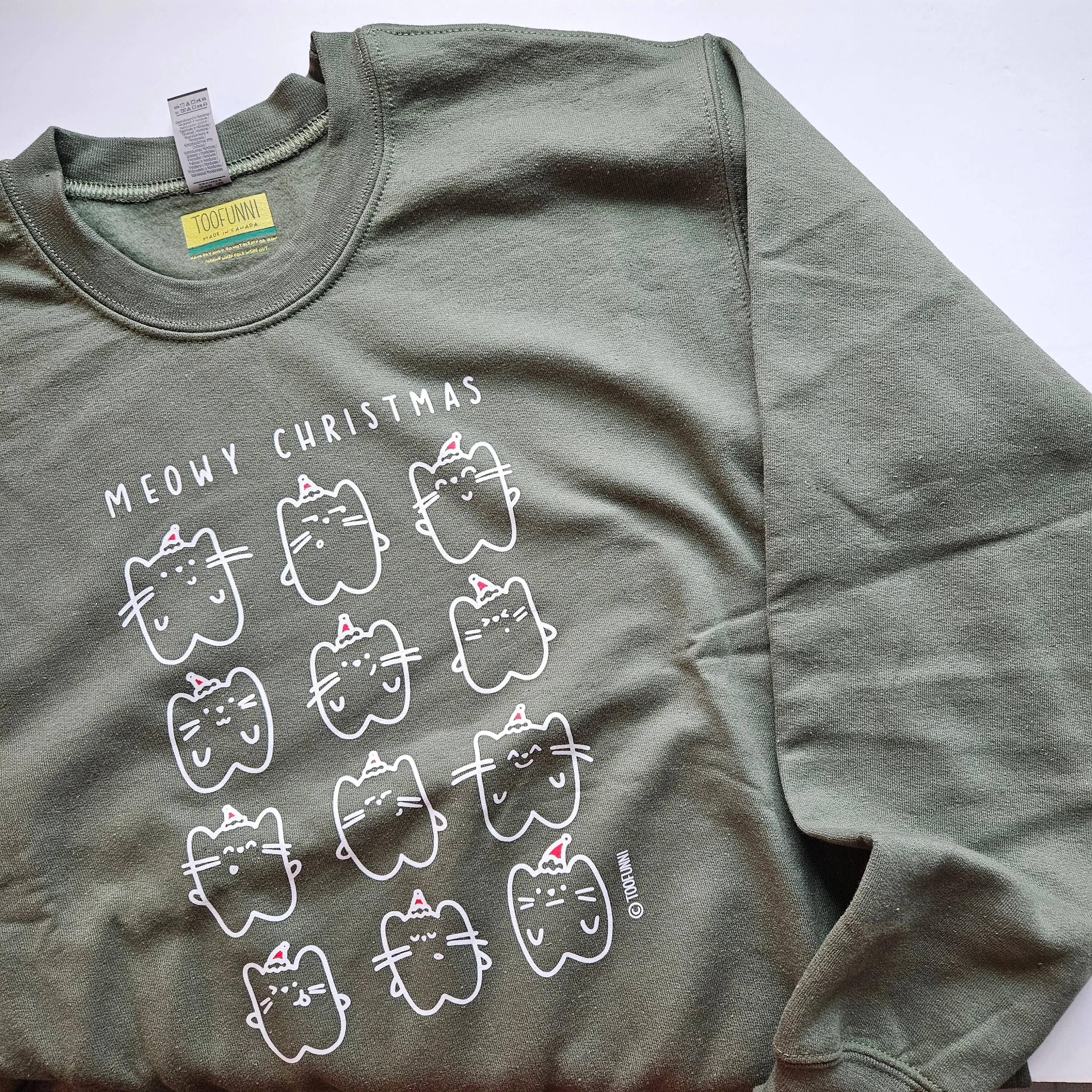 MEOWY CHRISTMAS - MUTED GREEN SWEATSHIRT - Small