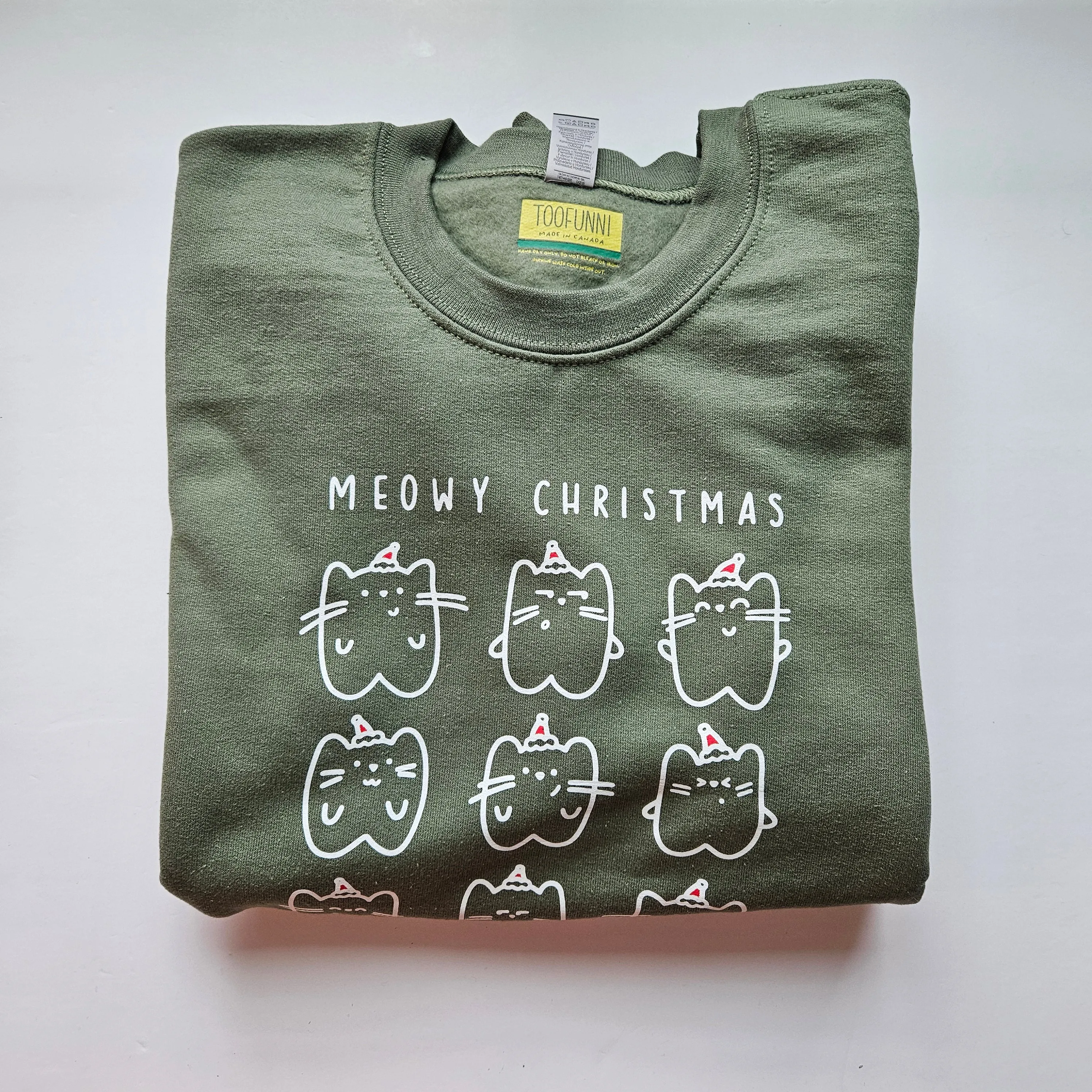 MEOWY CHRISTMAS - MUTED GREEN SWEATSHIRT - Small