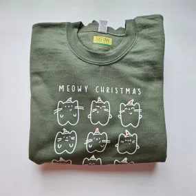 MEOWY CHRISTMAS - MUTED GREEN SWEATSHIRT - Small