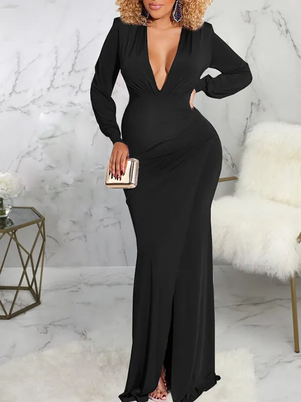 Momnfancy V-Neck Long Sleeve Autumn And Winter Maternity Evening Dress