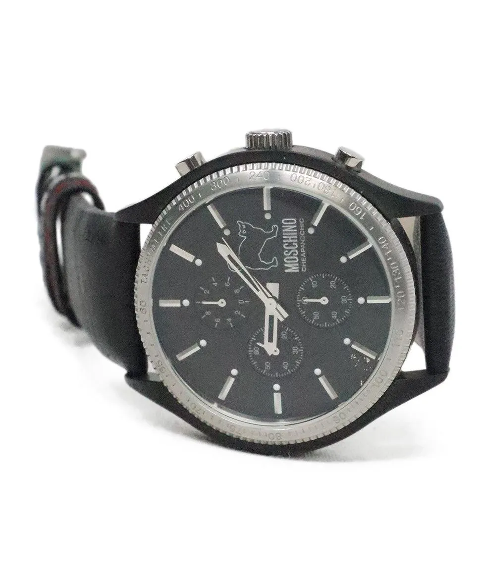 Moschino Black Leather & Stainless Steel Watch