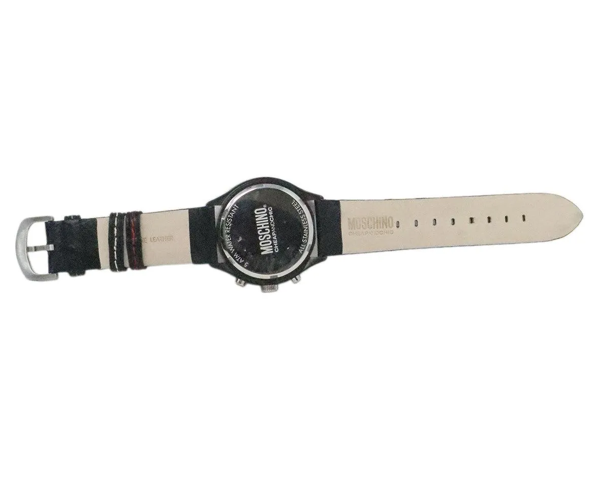 Moschino Black Leather & Stainless Steel Watch