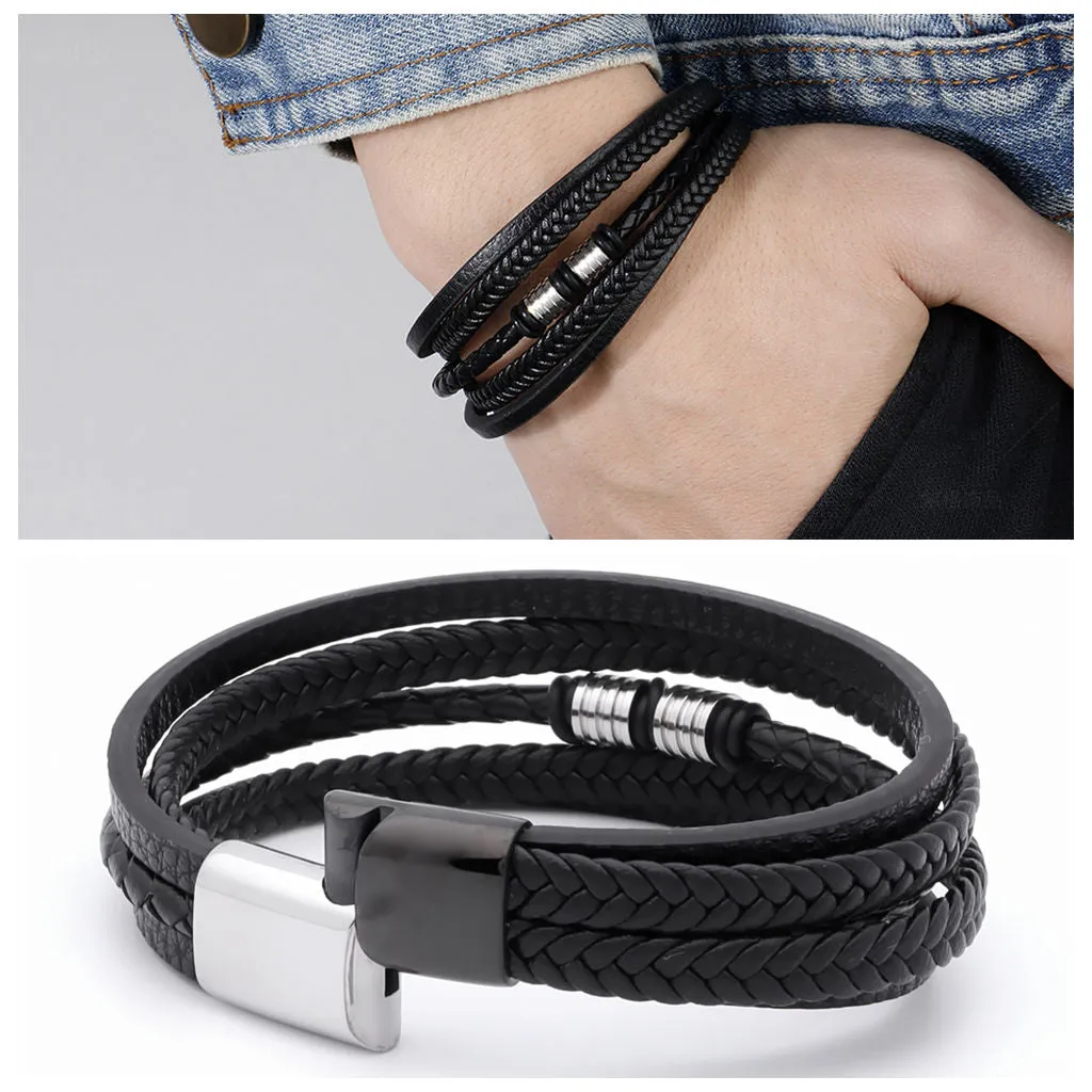 Multilayer Black Leather Bracelet