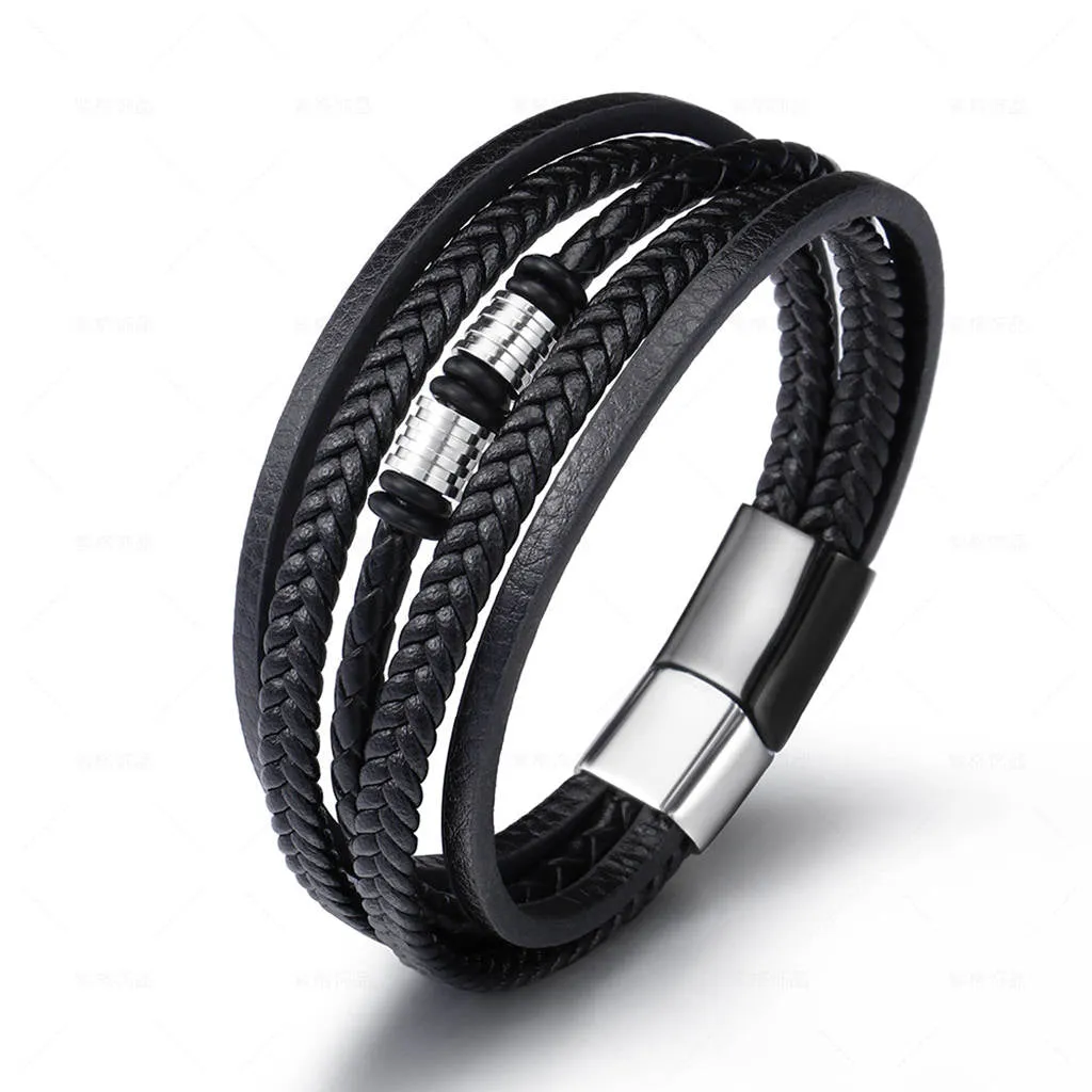 Multilayer Black Leather Bracelet