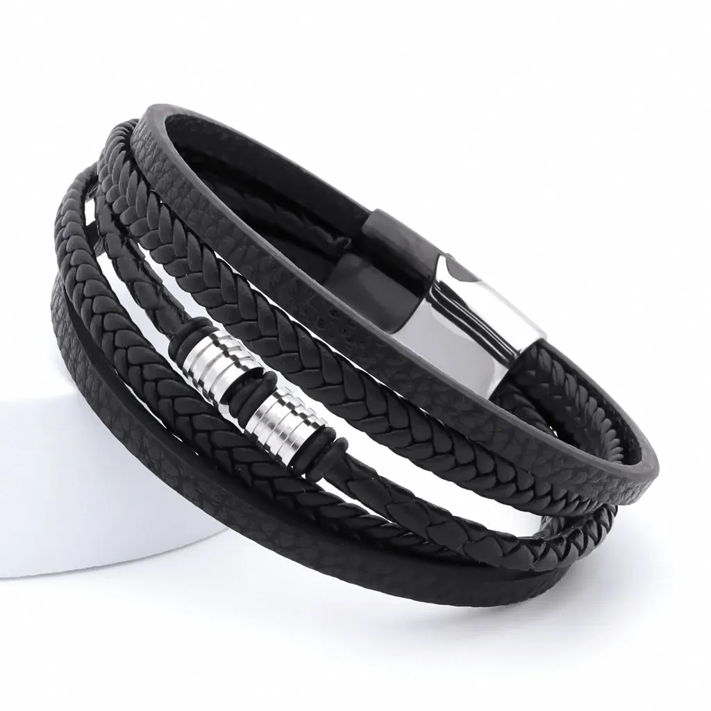 Multilayer Black Leather Bracelet