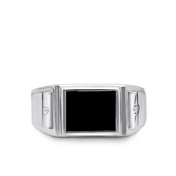 Natural Stone Ring for Men with 2 Diamonds in Solid 925 Silver