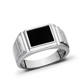 Natural Stone Ring for Men with 2 Diamonds in Solid 925 Silver