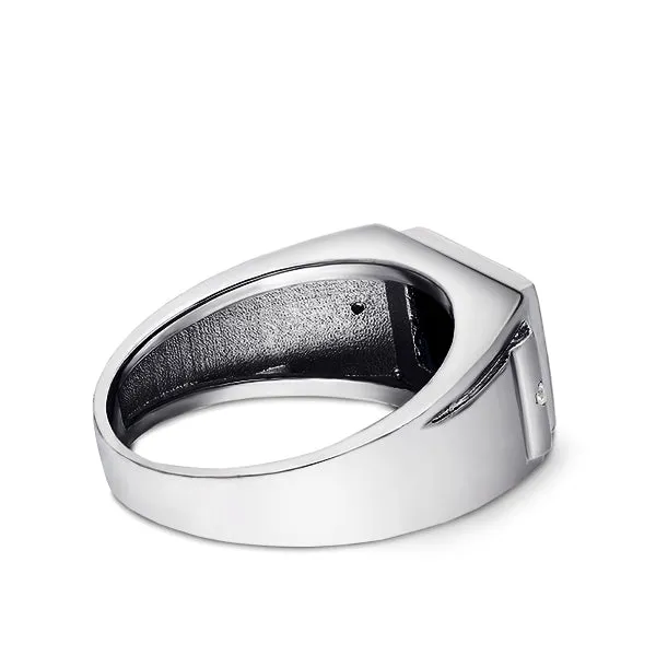 Natural Stone Ring for Men with 2 Diamonds in Solid 925 Silver