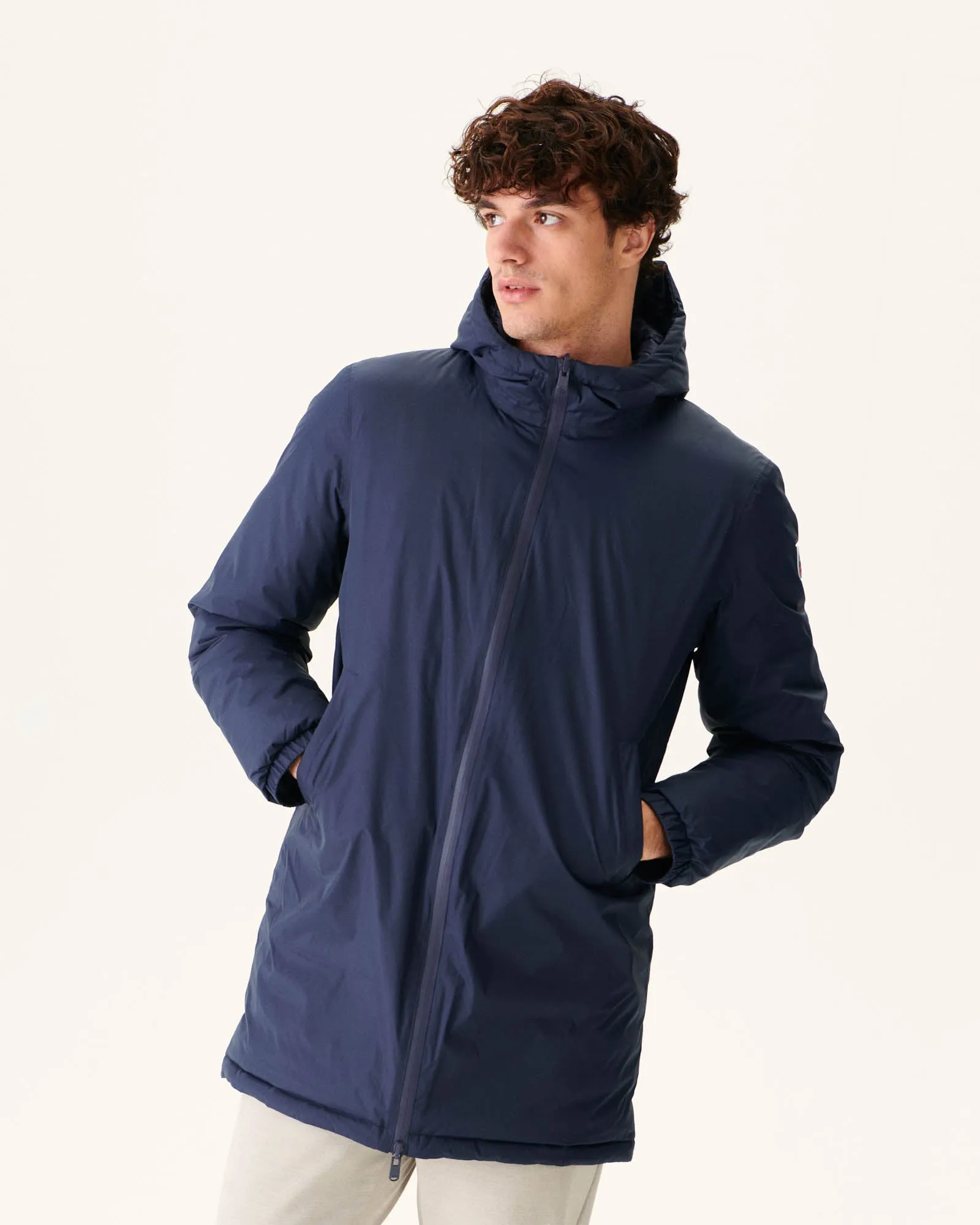 Navy Amsterdam long reversible hooded puffer jacket