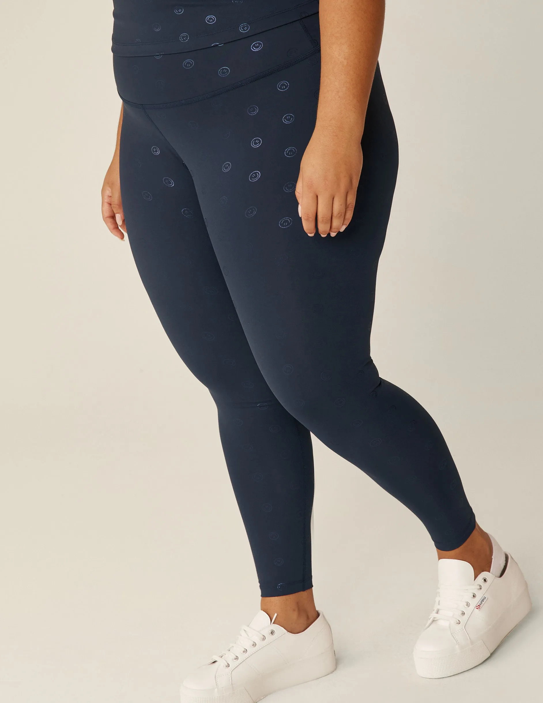 Navy Happy Face PowerShine High Waisted Midi Legging