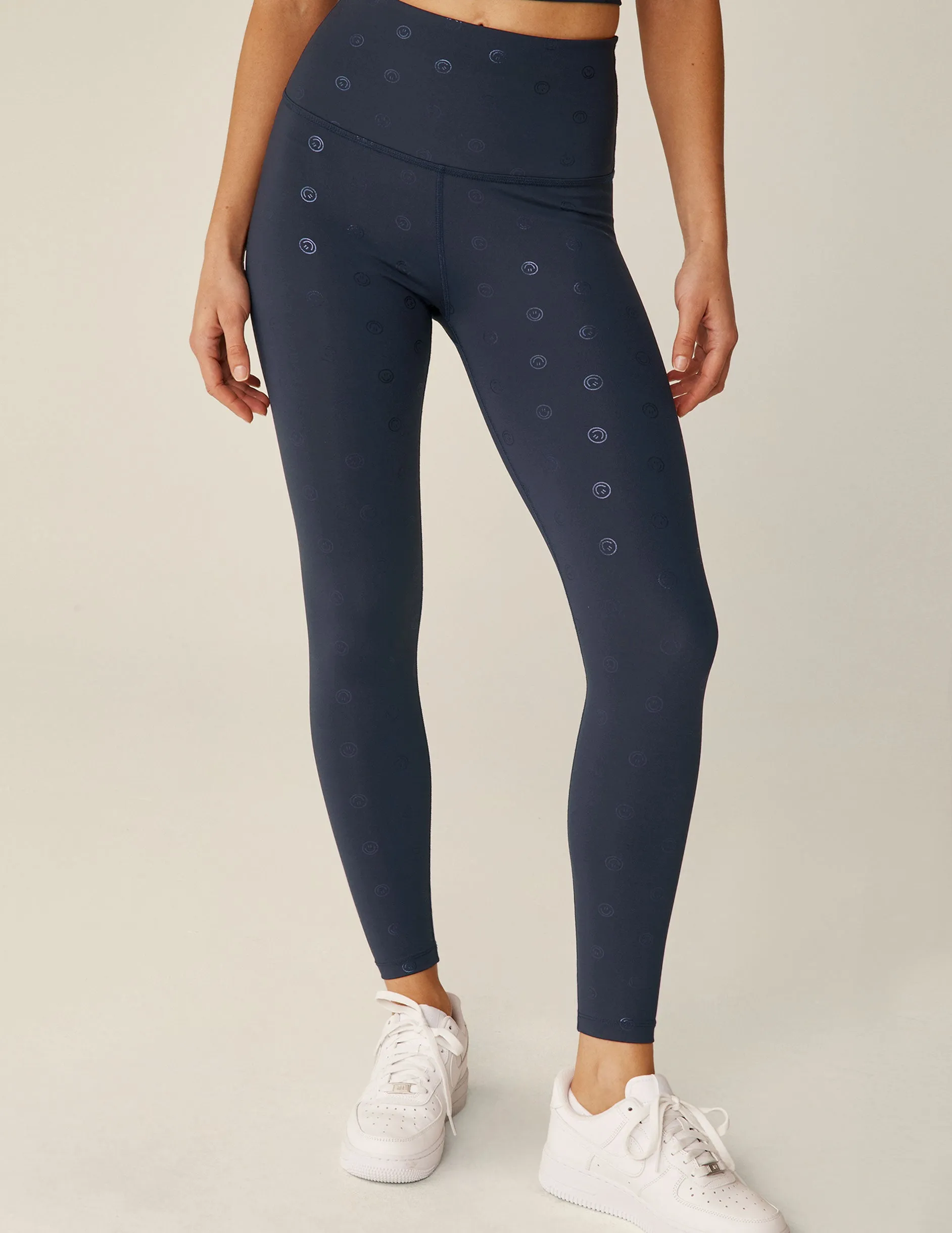 Navy Happy Face PowerShine High Waisted Midi Legging