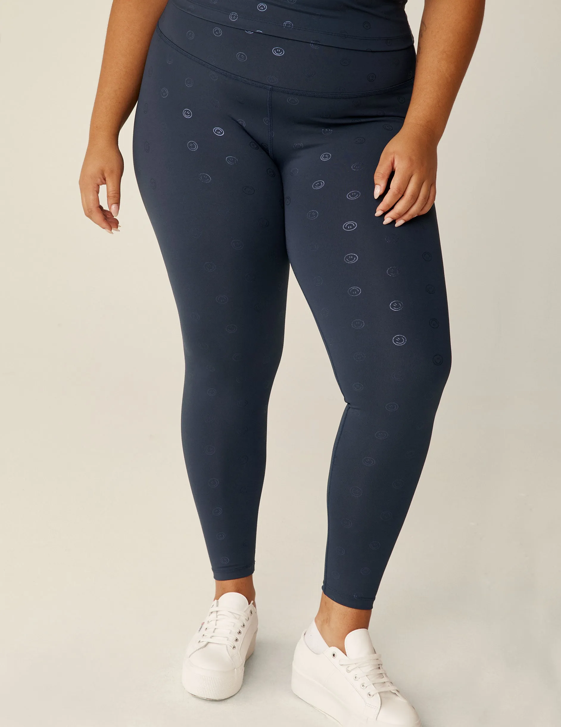 Navy Happy Face PowerShine High Waisted Midi Legging