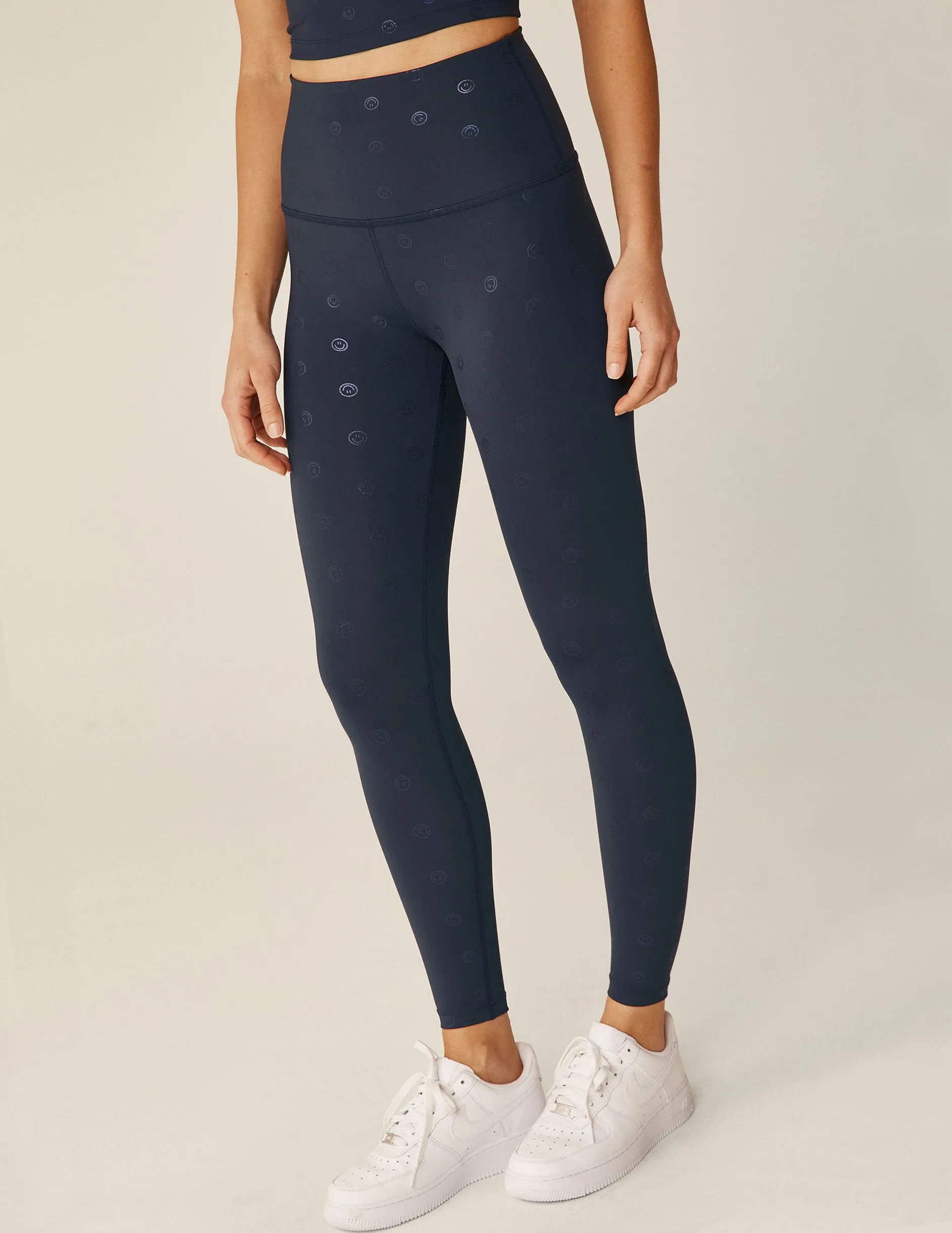 Navy Happy Face PowerShine High Waisted Midi Legging