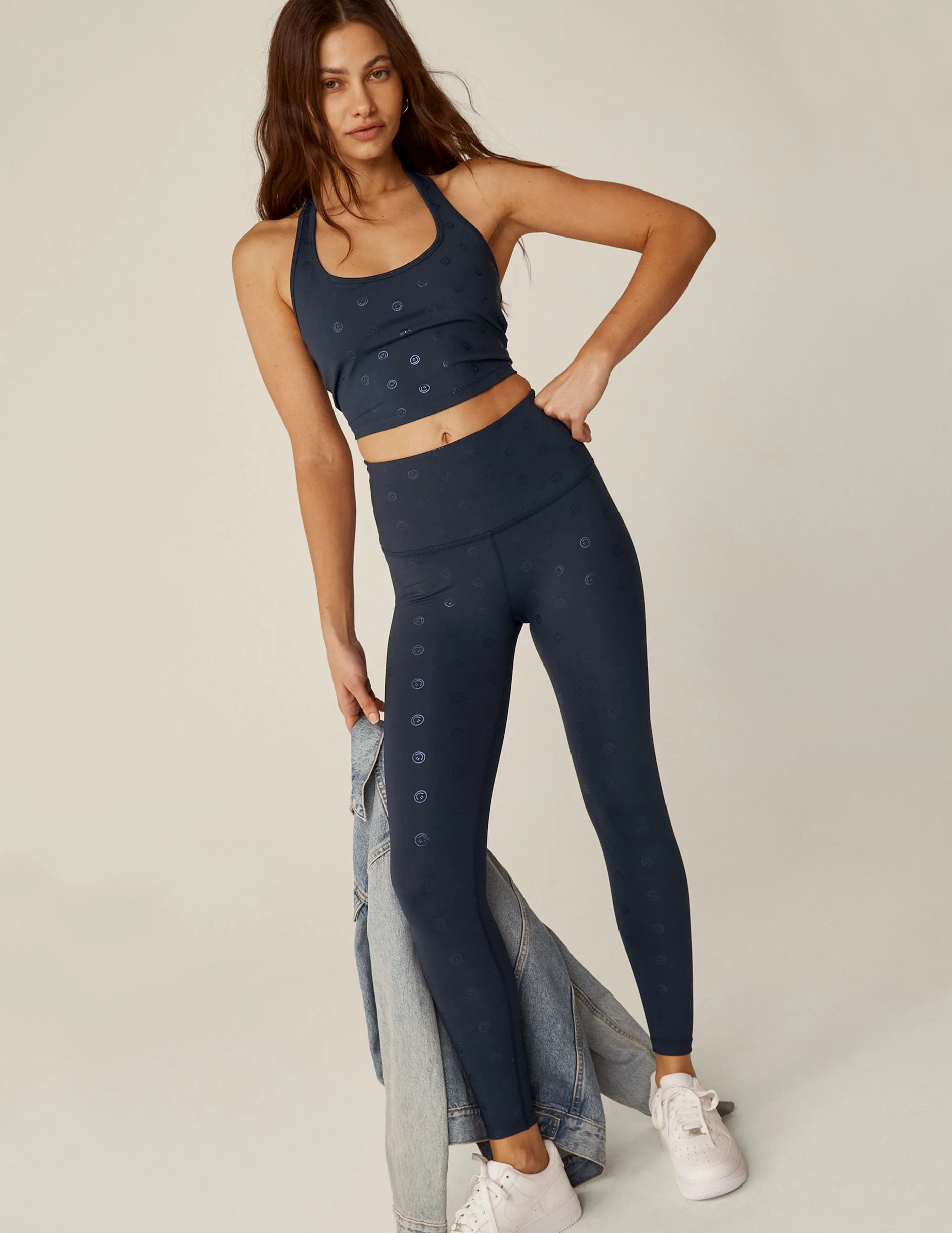 Navy Happy Face PowerShine High Waisted Midi Legging