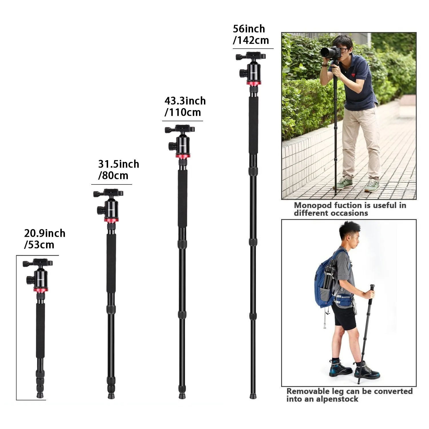 Neewer Camera Tripod Monopod with Rotatable Center Column for Panoramic Shooting - Aluminum Alloy 75 inches/191 Centimeters, 360 Degree Ball Head for DSLR Camera Video Camcorder up to 26.5 pounds