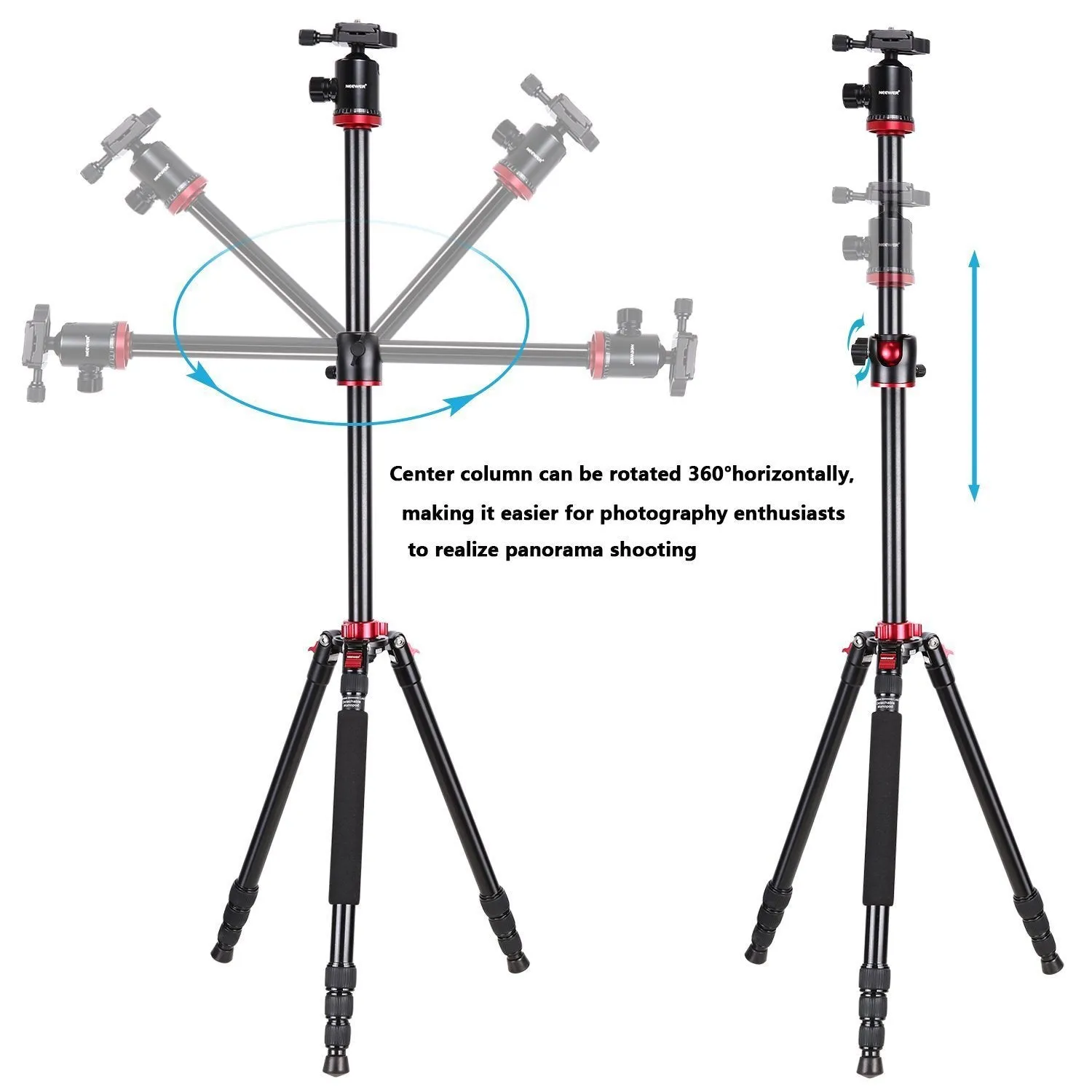 Neewer Camera Tripod Monopod with Rotatable Center Column for Panoramic Shooting - Aluminum Alloy 75 inches/191 Centimeters, 360 Degree Ball Head for DSLR Camera Video Camcorder up to 26.5 pounds