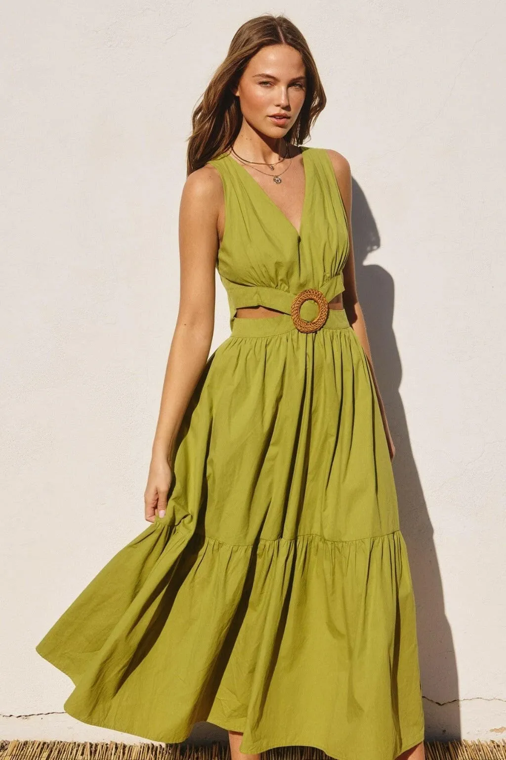 O Ring Cutout Halter Maxi Dress - Green