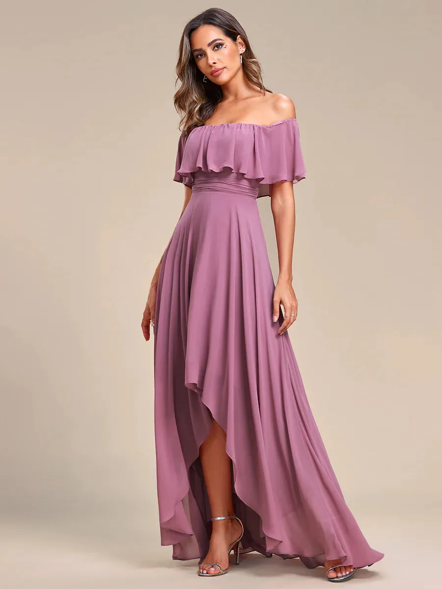 Off Shoulder Chiffon Split Bridesmaid Dress