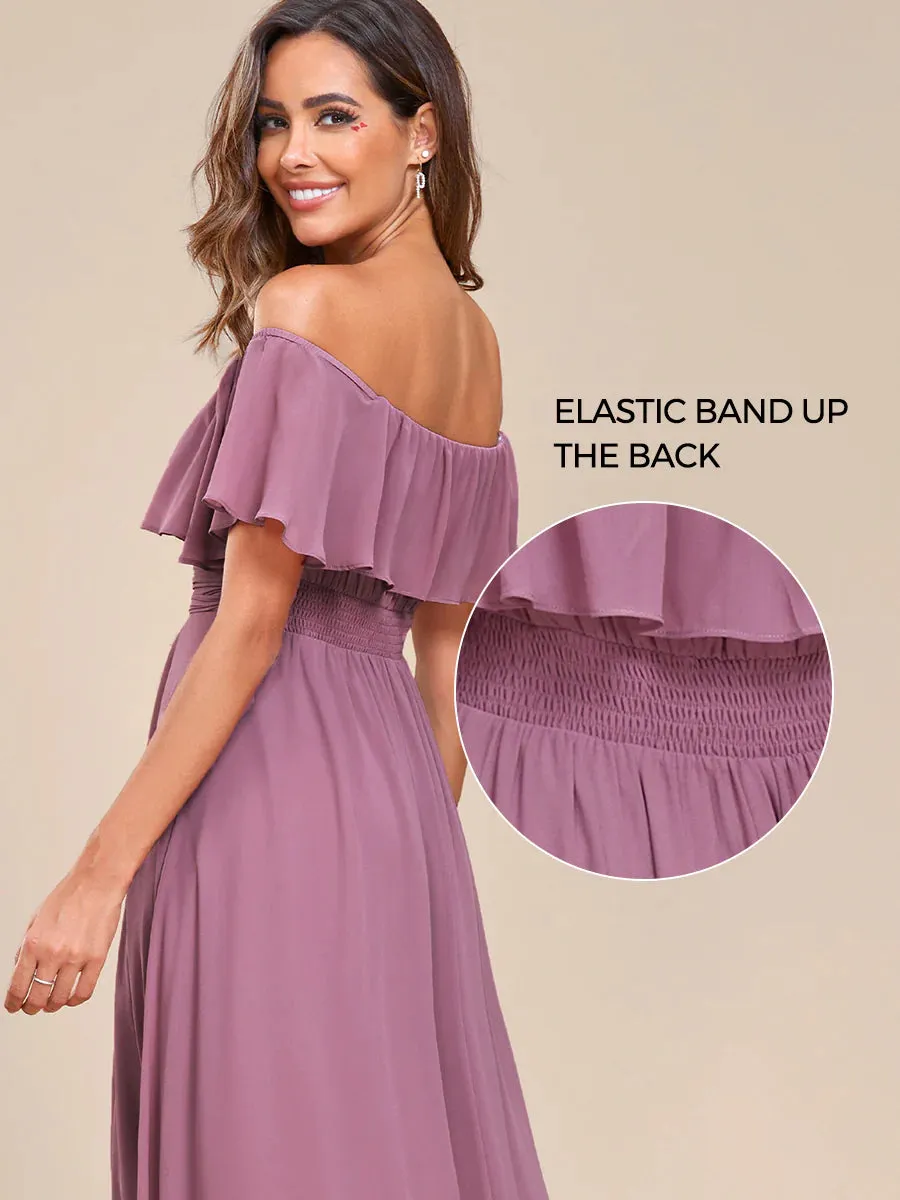 Off Shoulder Chiffon Split Bridesmaid Dress