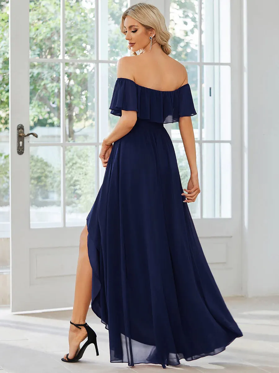 Off Shoulder Chiffon Split Bridesmaid Dress