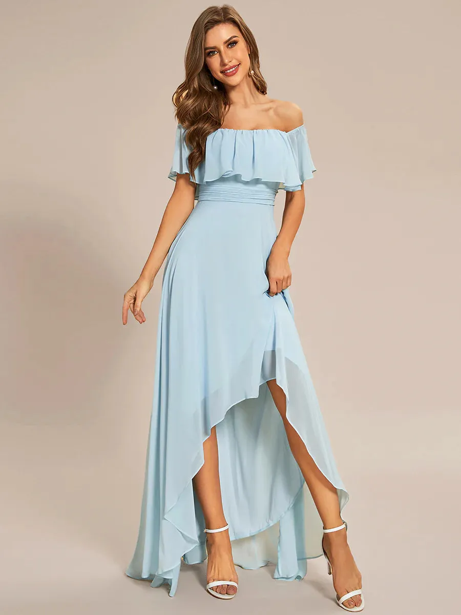 Off Shoulder Chiffon Split Bridesmaid Dress