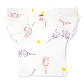 oh baby! Butterfly Short Sleeve Cotton Tee - Tennis Print - Cream