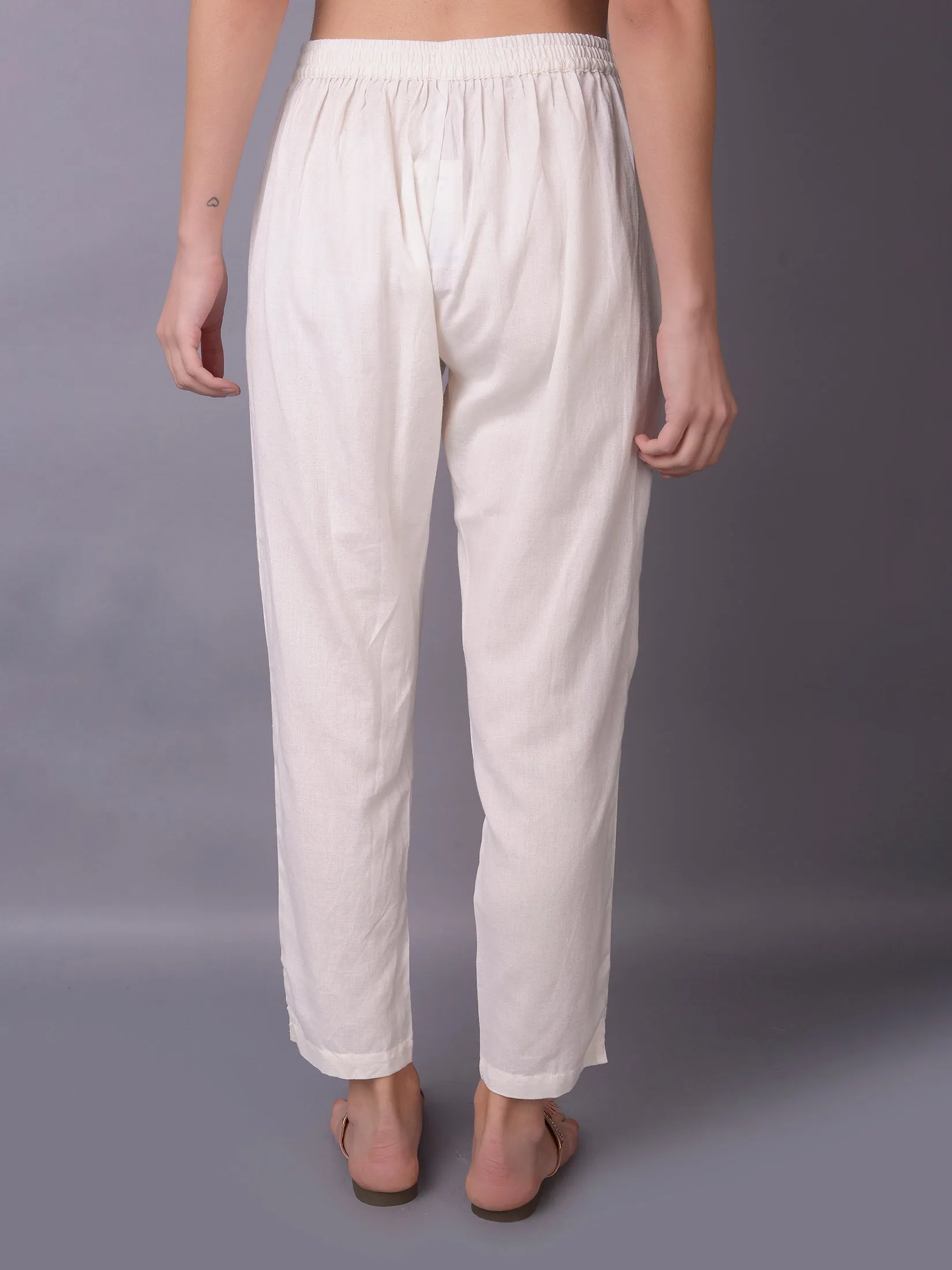 Plain Liva Rayon Off White Trouser