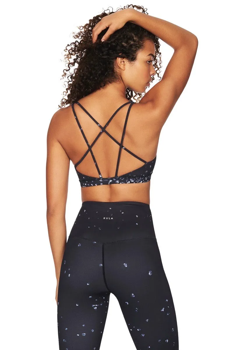 Prana Strappy Bra in Midnight Black Pebble