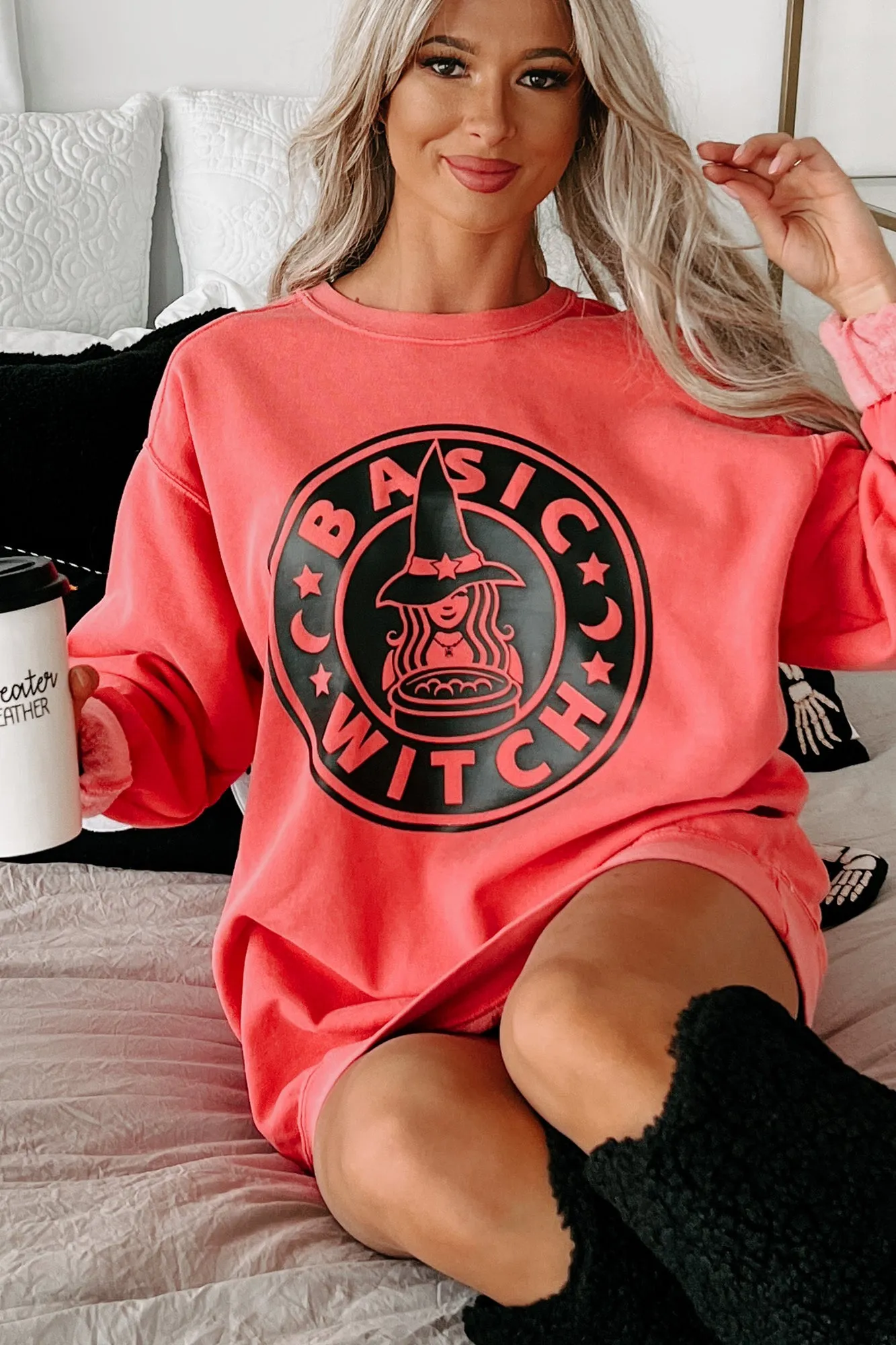 "Better Than Your Basic Witch" Graphic Crewneck (Watermelon) - Print On Demand