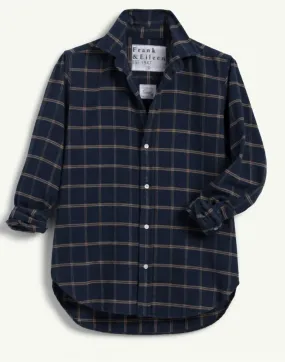 "frank" Woven Button Up In Navy W/ Double Tan Windowpane