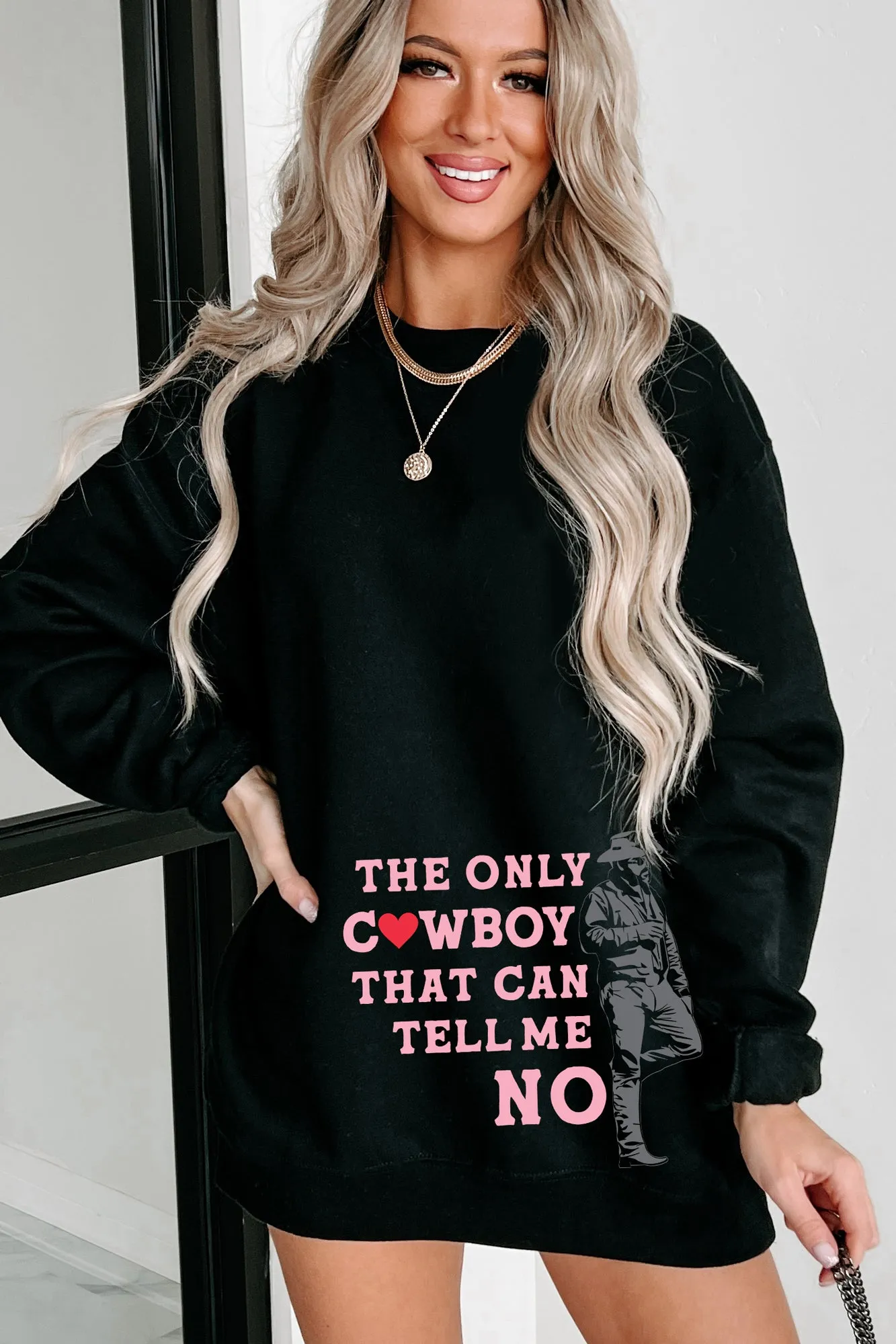 "Only Cowboy That Can Tell Me No" Graphic Crewneck (Black) - Print On Demand