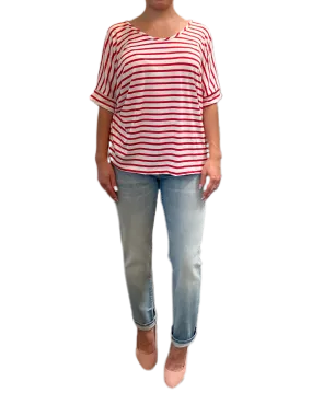 Red & ivory classic striped scoop neck short sleeve t-shirt