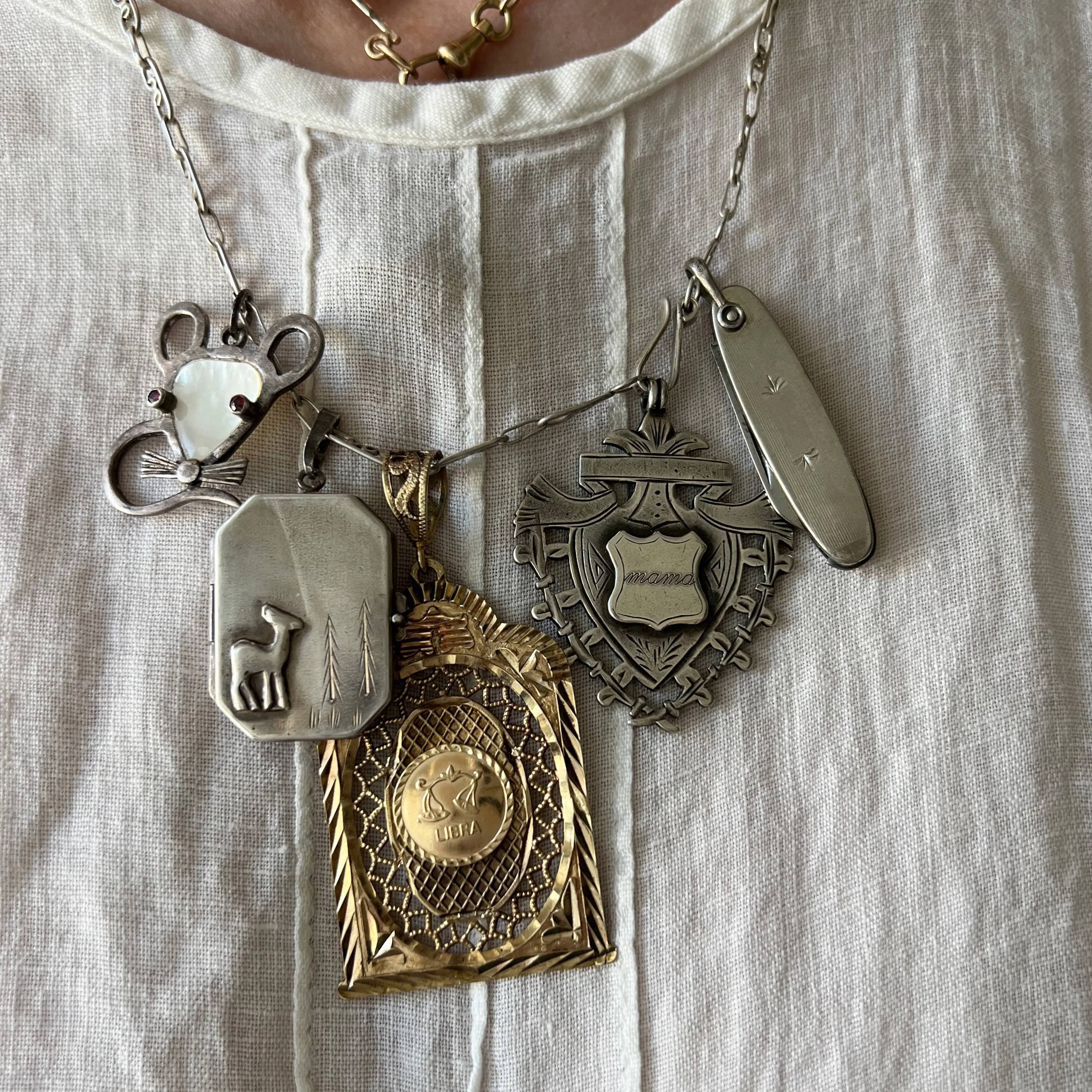 reimagined A N T I Q U E // maternal shield / sterling silver antique fob medal with new 'mama' engraving / a pendant