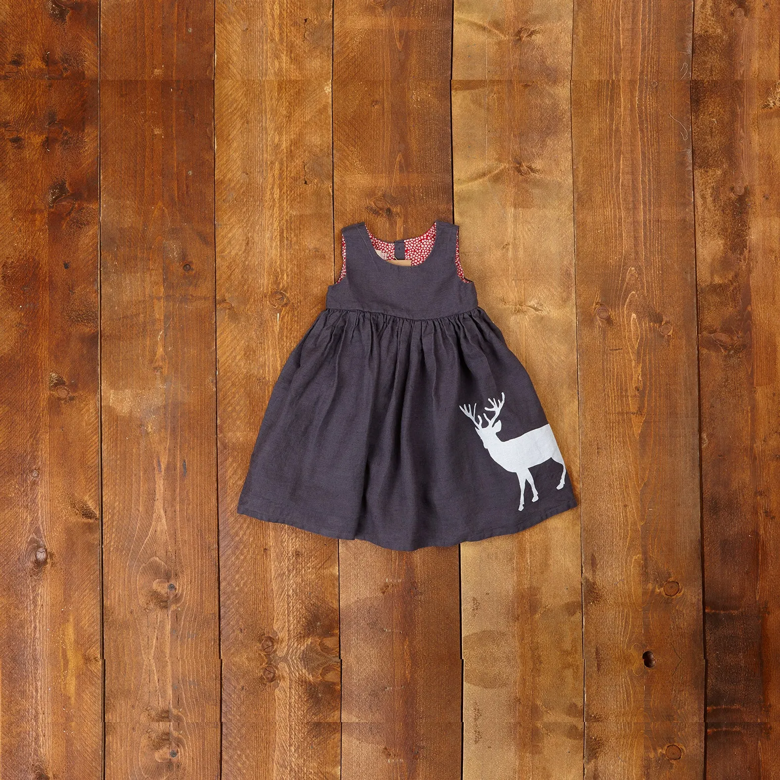 Rosie Children's Dress - Grey Reindeer | Linen