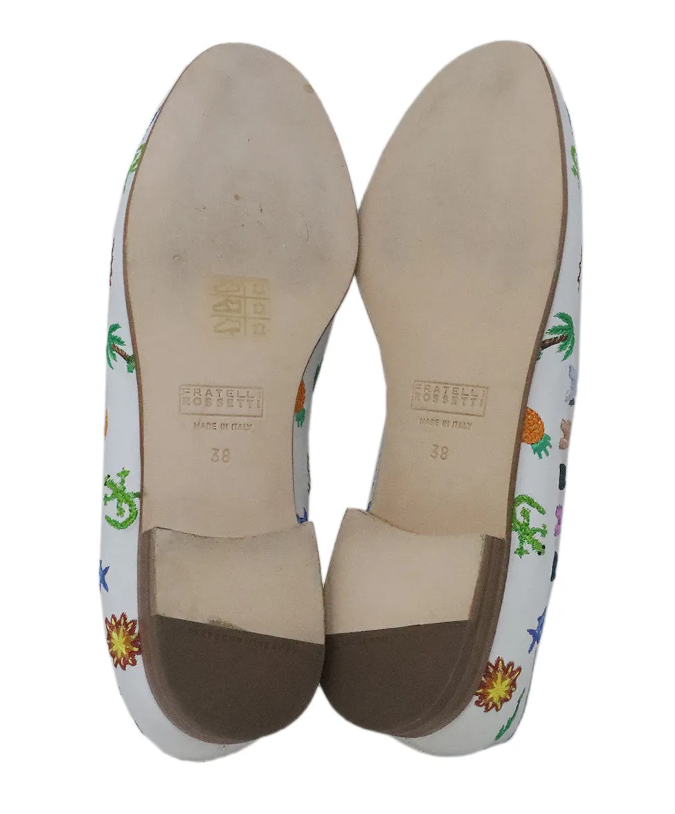 Rossetti White Flats w/ Multicolor Embroidery sz 8