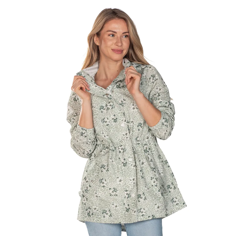 Sage Floral Hooded Drawstring Raincoat