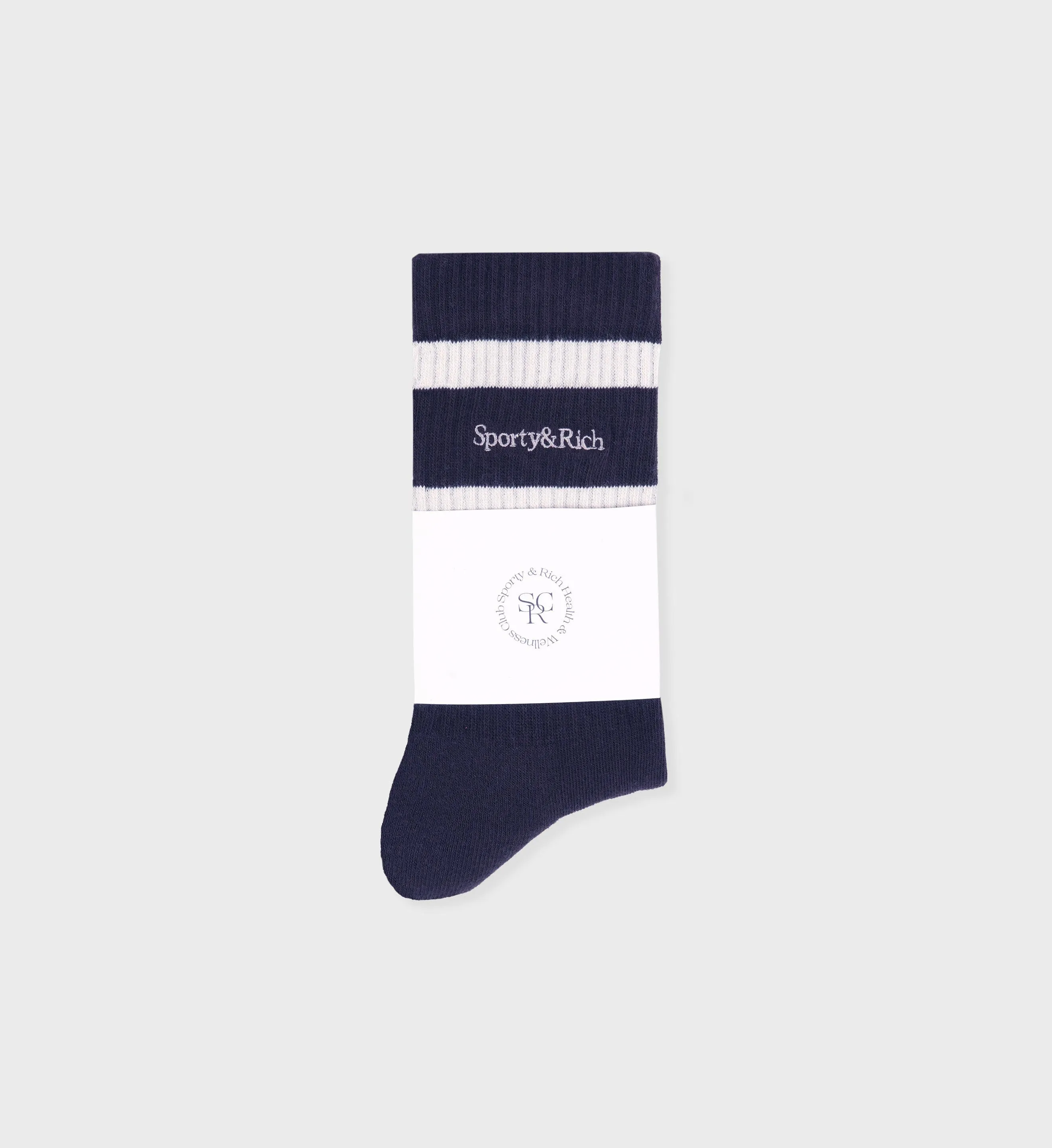 Serif Logo Striped Socks - Navy/White