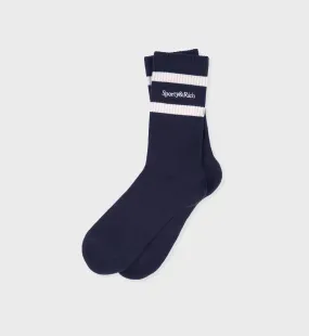 Serif Logo Striped Socks - Navy/White