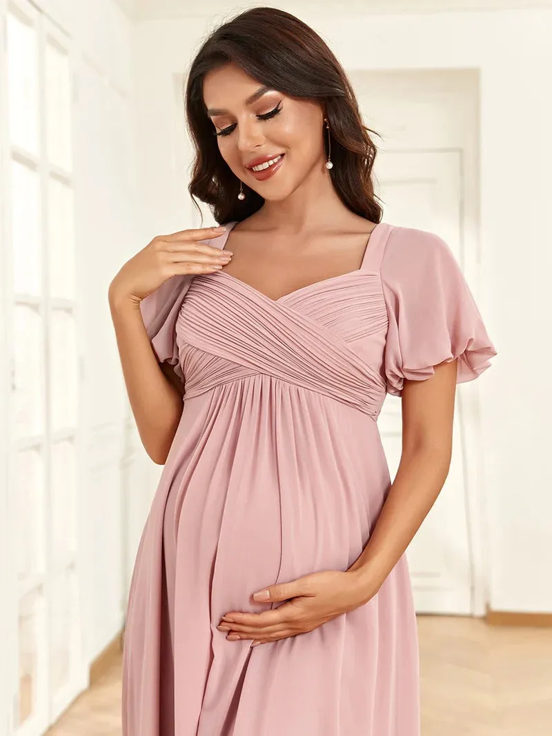 Short Lantern Sleeves Deep V Neck A Line Maternity Dresses