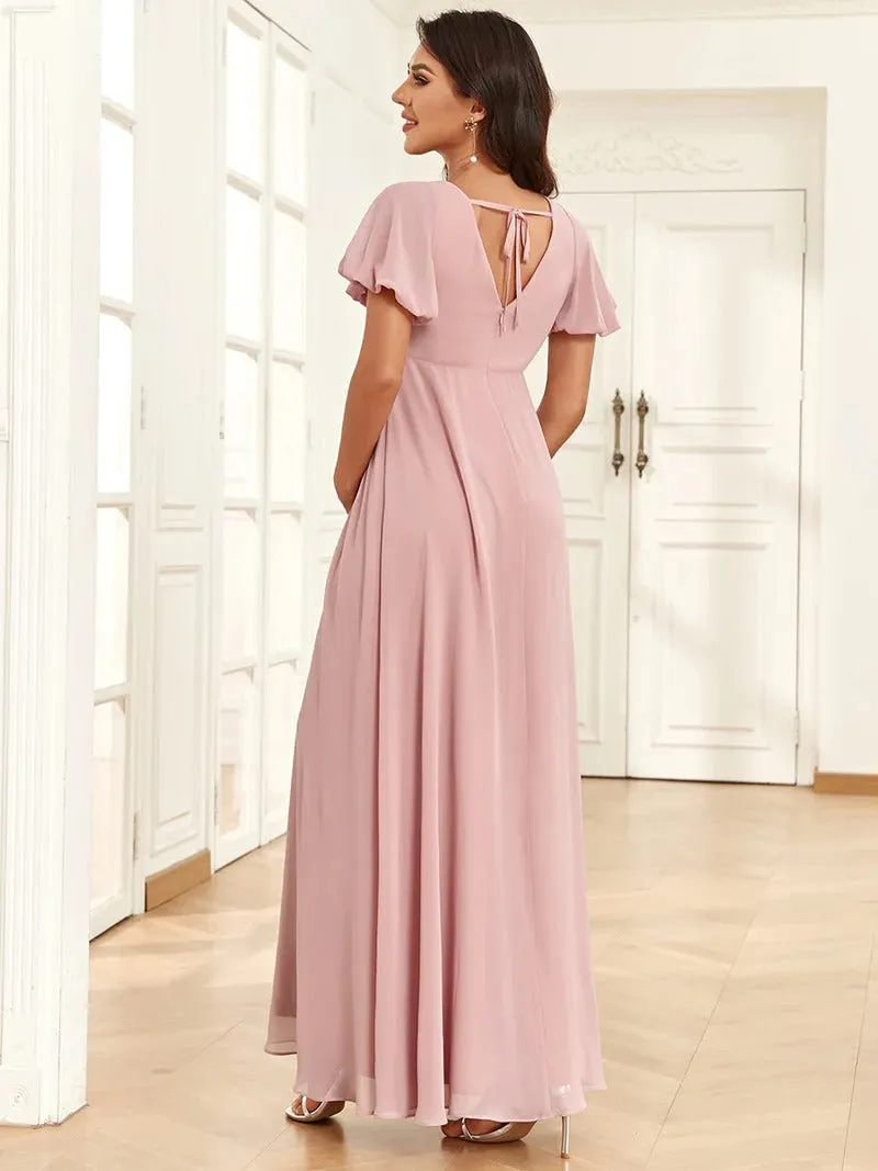 Short Lantern Sleeves Deep V Neck A Line Maternity Dresses