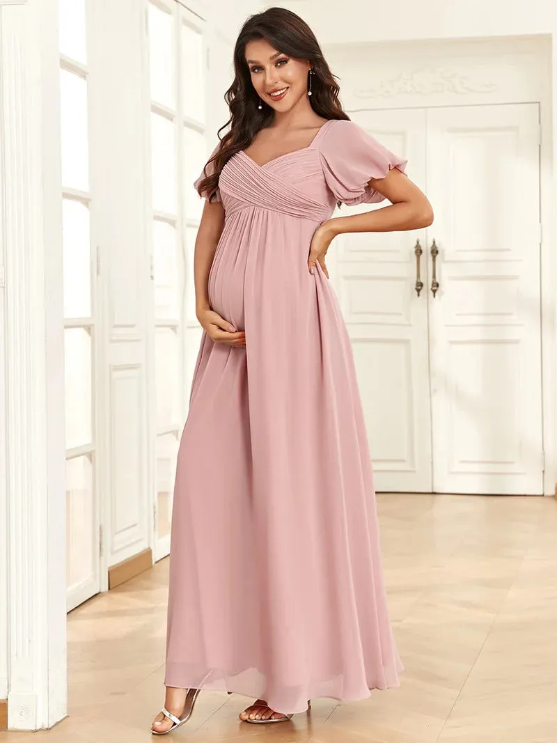 Short Lantern Sleeves Deep V Neck A Line Maternity Dresses