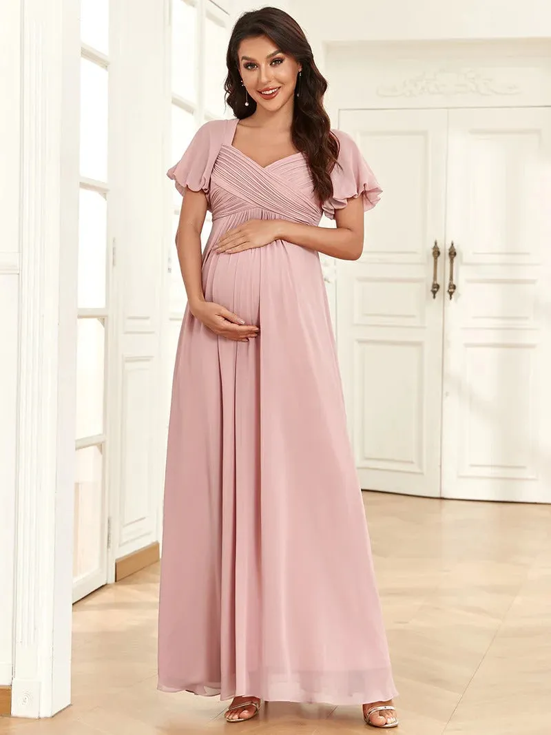 Short Lantern Sleeves Deep V Neck A Line Maternity Dresses